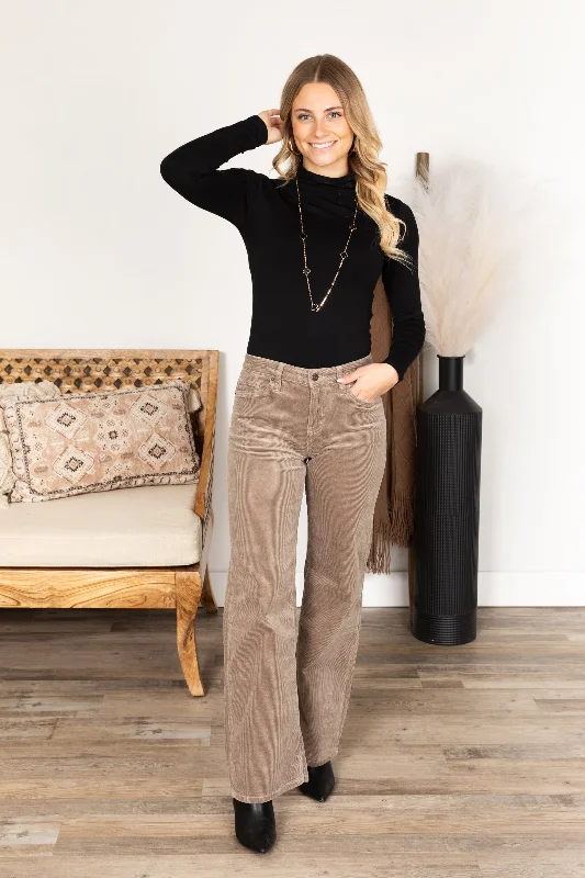 Mica Mocha Corduroy High Rise Wide Leg Pants