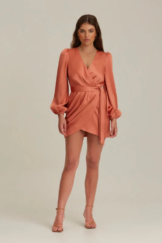 Finders Keepers Brigita Long Sleeve Mini Dress - Terracotta