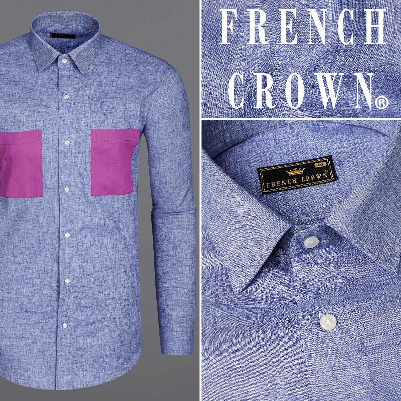 Chetwode Blue With Purple Two Side Pocket Chambray Premium Cotton Designer Shirt