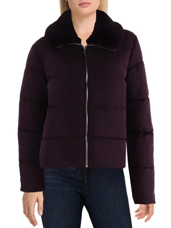 Womens Faux Fur Short Puffer Jacket